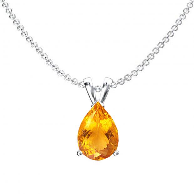 1.00 Carat (ctw) Sterling Silver Pear Cut Citrine Ladies Solitaire Pendant (Chain Included) 1 CT