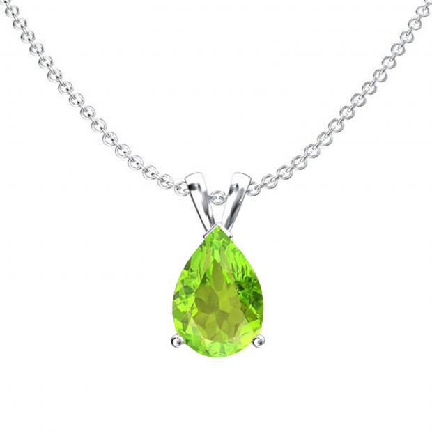1.00 Carat (ctw) Sterling Silver Pear Cut Peridot Ladies Solitaire Pendant (Chain Included) 1 CT
