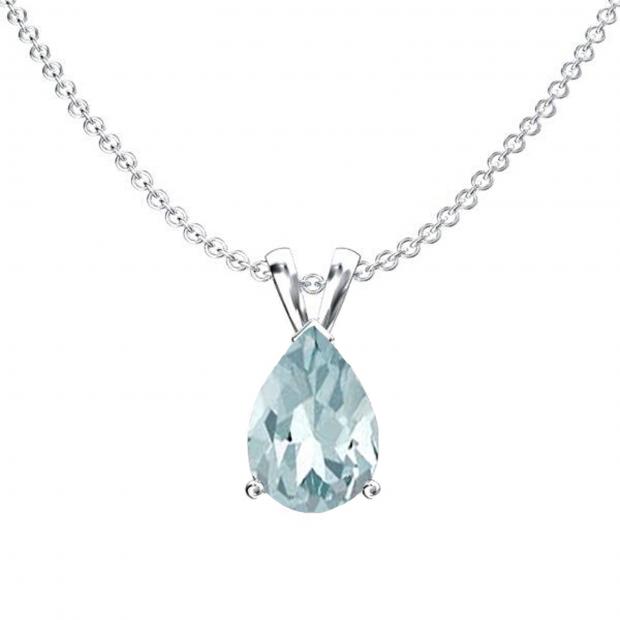 1.00 Carat (ctw) Sterling Silver Pear Cut Aquamarine Ladies Solitaire Pendant (Chain Included) 1 CT