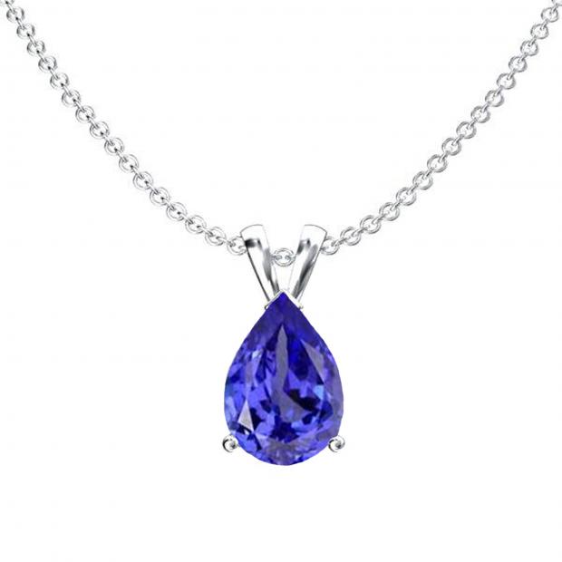 1.00 Carat (ctw) Sterling Silver Pear Cut Tanzanite Ladies Solitaire Pendant (Chain Included) 1 CT
