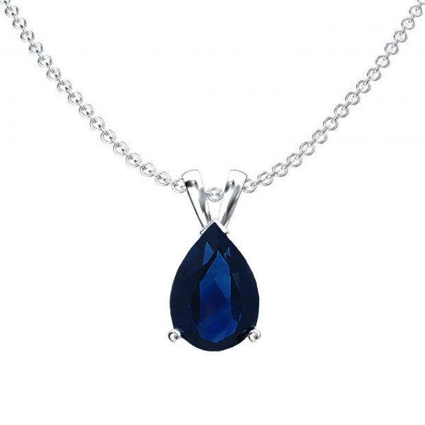 1.00 Carat (ctw) Sterling Silver Pear Cut Blue Sapphire Ladies Solitaire Pendant (Chain Included) 1 CT