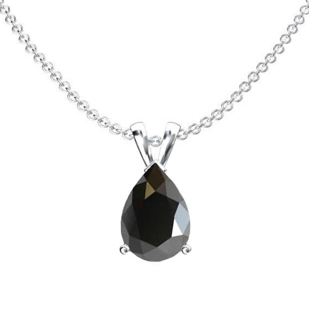 1.50 Carat (ctw) Sterling Silver Pear Cut Black Sapphire Ladies Solitaire Pendant (Chain Included) 1 1/2 CT