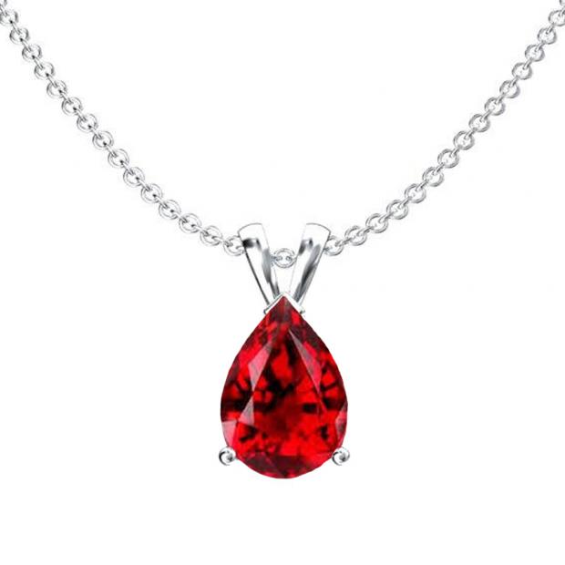 1.50 Carat (ctw) Sterling Silver Pear Cut Garnet Ladies Solitaire Pendant (Chain Included) 1 1/2 CT