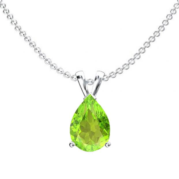 1.50 Carat (ctw) Sterling Silver Pear Cut Peridot Ladies Solitaire Pendant (Chain Included) 1 1/2 CT