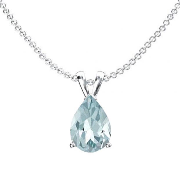1.50 Carat (ctw) Sterling Silver Pear Cut Aquamarine Ladies Solitaire Pendant (Chain Included) 1 1/2 CT