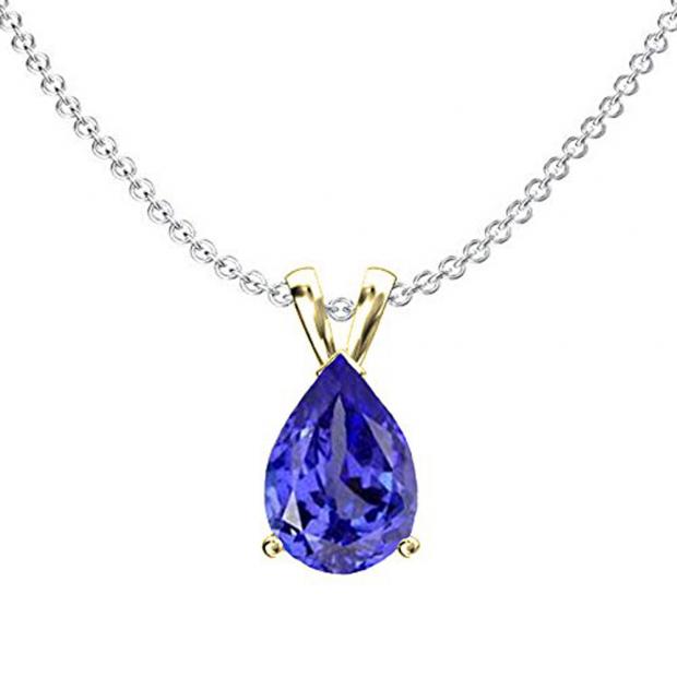 1.50 Carat (ctw) Sterling Silver Pear Cut Tanzanite Ladies Solitaire Pendant (Chain Included) 1 1/2 CT