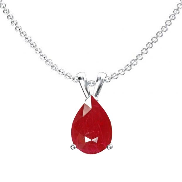 1.50 Carat (ctw) Sterling Silver Pear Cut Ruby Ladies Solitaire Pendant (Chain Included) 1 1/2 CT