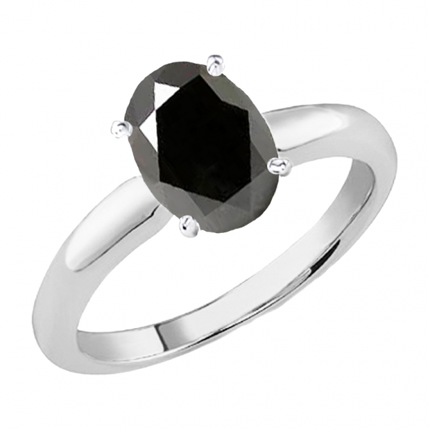 1.00 Carat (Ctw) Sterling Silver Oval Cut Black Sapphire Ladies Solitaire Bridal Engagement Ring 1 CT