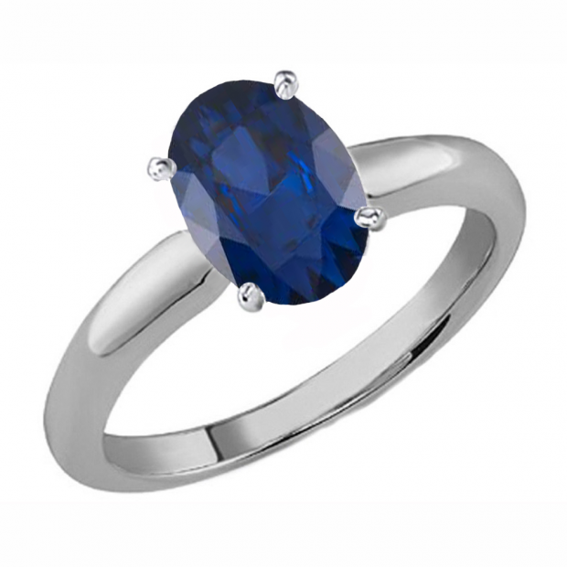 1.00 Carat (Ctw) Sterling Silver Oval Cut Blue Sapphire Ladies Solitaire Bridal Engagement Ring 1 CT