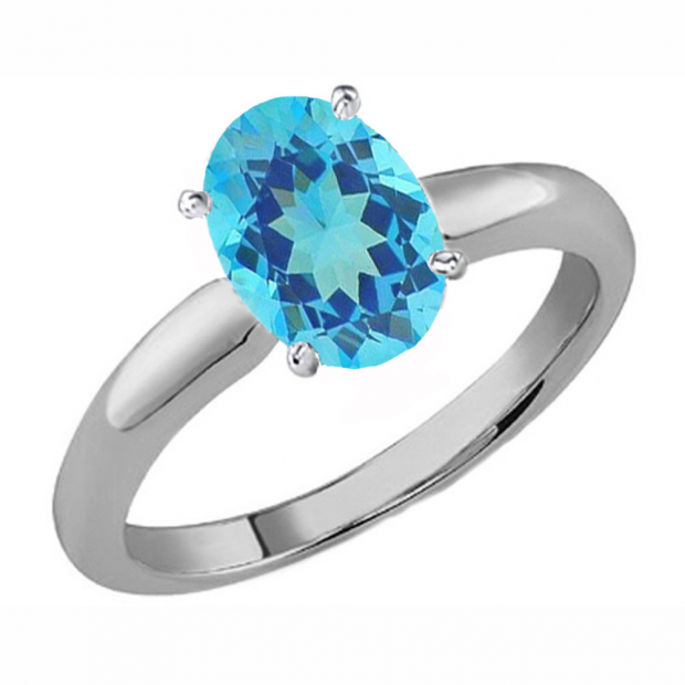 1.00 Carat (Ctw) Sterling Silver Oval Cut Blue Topaz Ladies Solitaire Bridal Engagement Ring 1 CT