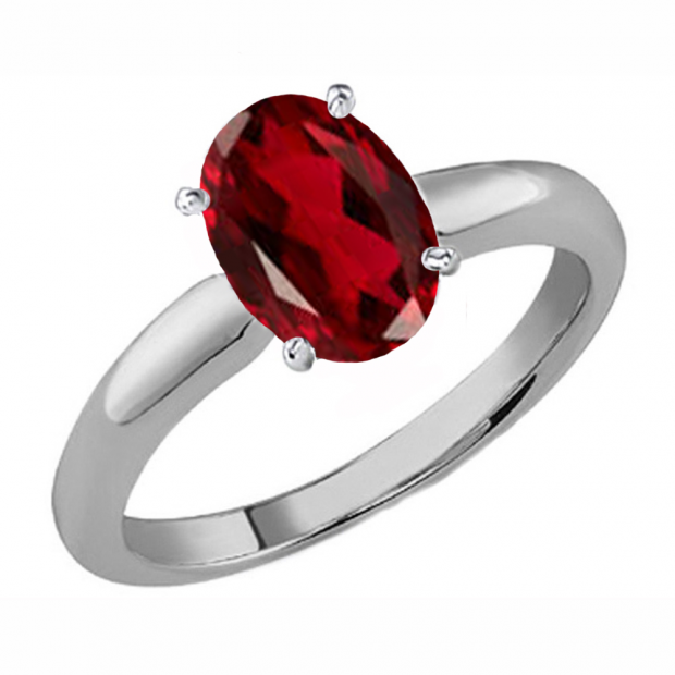 1.00 Carat (Ctw) Sterling Silver Oval Cut Garnet Ladies Solitaire Bridal Engagement Ring 1 CT