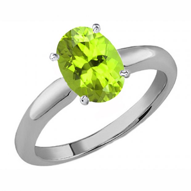 1.00 Carat (Ctw) Sterling Silver Oval Cut Peridot Ladies Solitaire Bridal Engagement Ring 1 CT