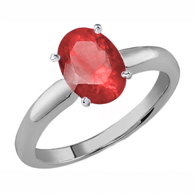 1.00 Carat (Ctw) Sterling Silver Oval Cut Ruby Ladies Solitaire Bridal Engagement Ring 1 CT