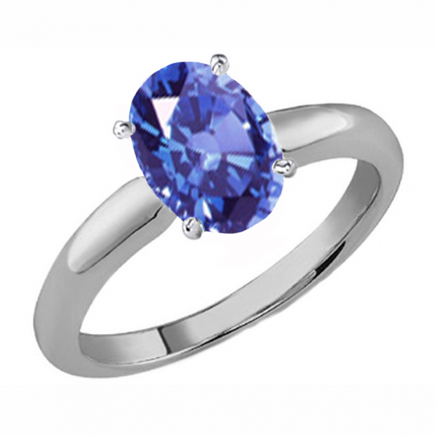 1.00 Carat (Ctw) Sterling Silver Oval Cut Tanzanite Ladies Solitaire Bridal Engagement Ring 1 CT