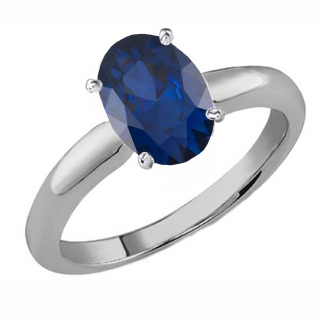 1.50 Carat (Ctw) Sterling Silver Oval Cut Blue Sapphire Ladies Solitaire Bridal Engagement Ring 1 1/2 CT