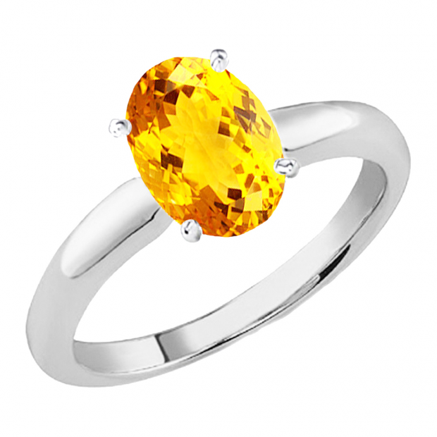 1.50 Carat (Ctw) Sterling Silver Oval Cut Citrine Ladies Solitaire Bridal Engagement Ring 1 1/2 CT