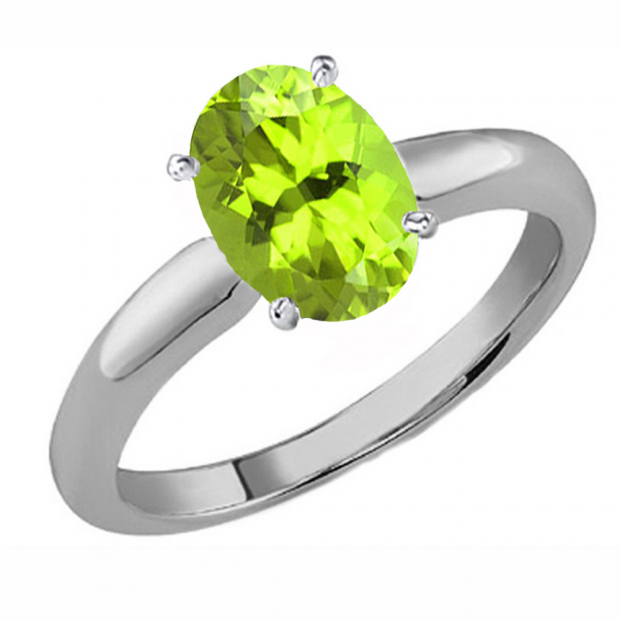 1.50 Carat (Ctw) Sterling Silver Oval Cut Peridot Ladies Solitaire Bridal Engagement Ring 1 1/2 CT