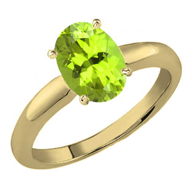 14K Yellow Gold 9X7 MM Oval Cut Peridot Ladies Solitaire Bridal Engagement Ring