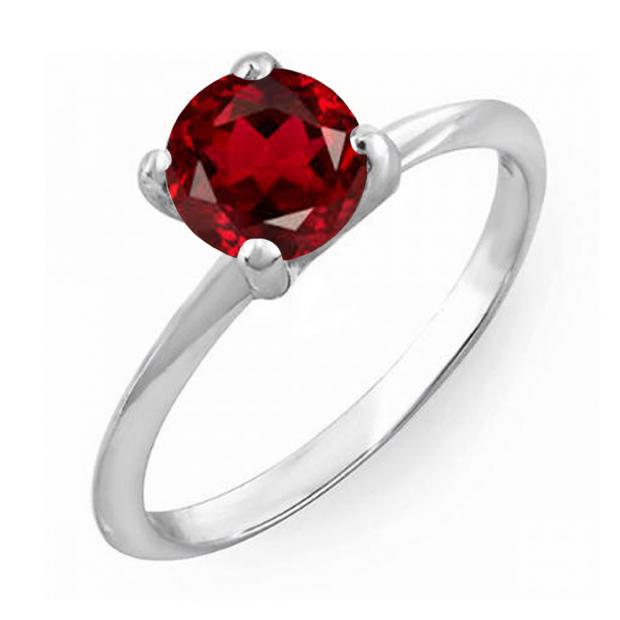 1.00 Carat (ctw) Sterling Silver Round Cut Garnet Ladies Solitaire Bridal Engagement Ring 1 CT