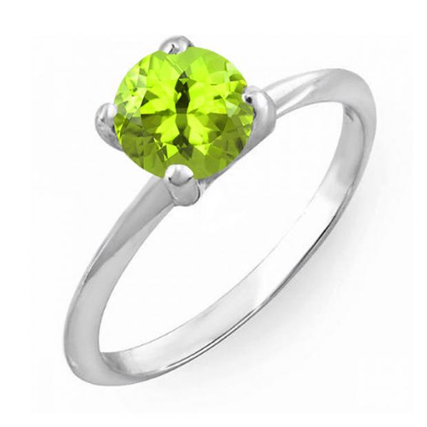 1.00 Carat (ctw) Sterling Silver Round Cut Peridot Ladies Solitaire Bridal Engagement Ring 1 CT