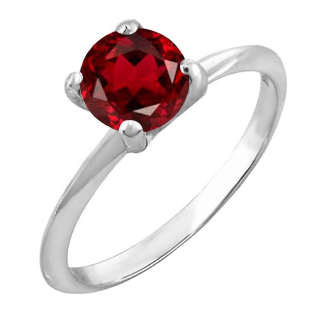 1.50 Carat (ctw) Sterling Silver Round Cut Garnet Ladies Solitaire Bridal Engagement Ring 1 1/2 CT