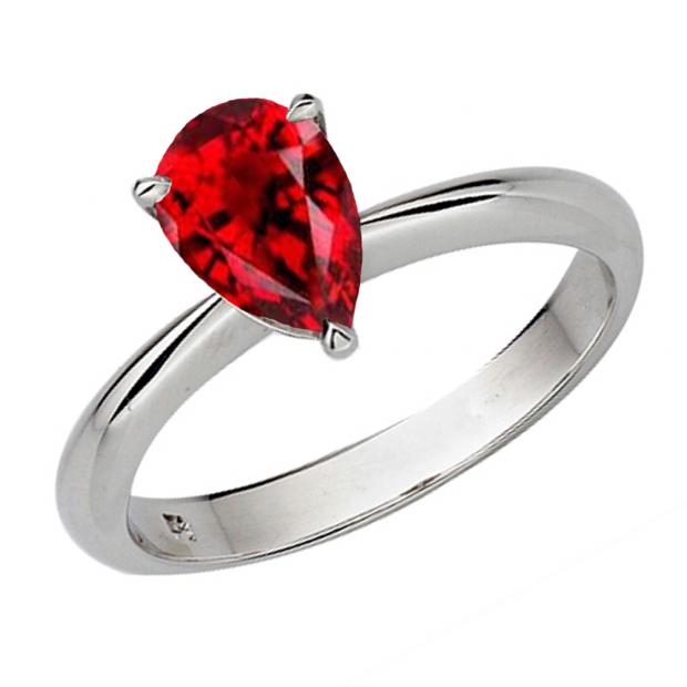 1.00 Carat (ctw) Sterling Silver Pear Cut Garnet Ladies Solitaire Bridal Engagement Ring 1 CT