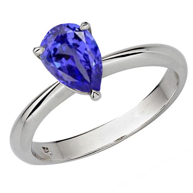 1.50 Carat (ctw) Sterling Silver Pear Cut Tanzanite Ladies Solitaire Bridal Engagement Ring 1 1/2 CT