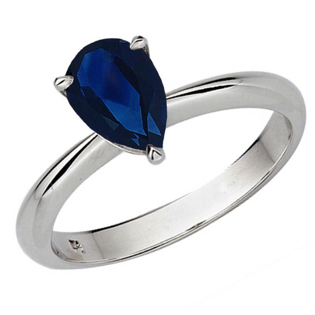 1.50 Carat (ctw) Sterling Silver Pear Cut Blue Sapphire Ladies Solitaire Bridal Engagement Ring 1 1/2 CT