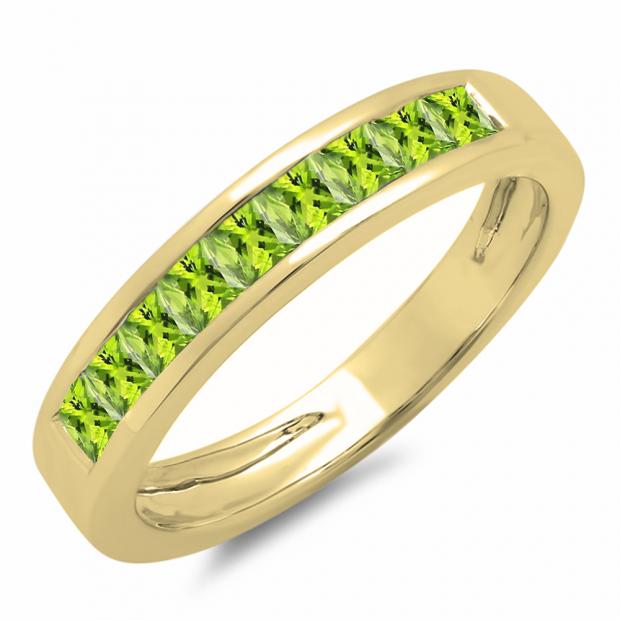 Princess Peridot Channel Set Wedding Band for Women in 18K Yellow Gold