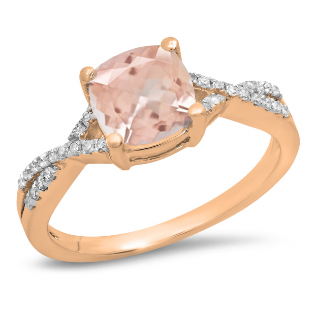 1.45 Carat (ctw) 10K Rose Gold Cushion Cut morganite & Round White Diamond Ladies Swirl Split Shank Bridal Engagement Ring 1 1/2 CT