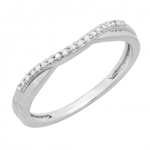 0.11 Carat (ctw) 10K White Gold Round Cut White Topaz Ladies Anniversary Wedding Guard Contour Band