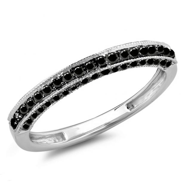 0.40 Carat (ctw) 10K White Gold Round Black Diamond Ladies Stackable Anniversary Wedding Band Enhancer Guard Ring