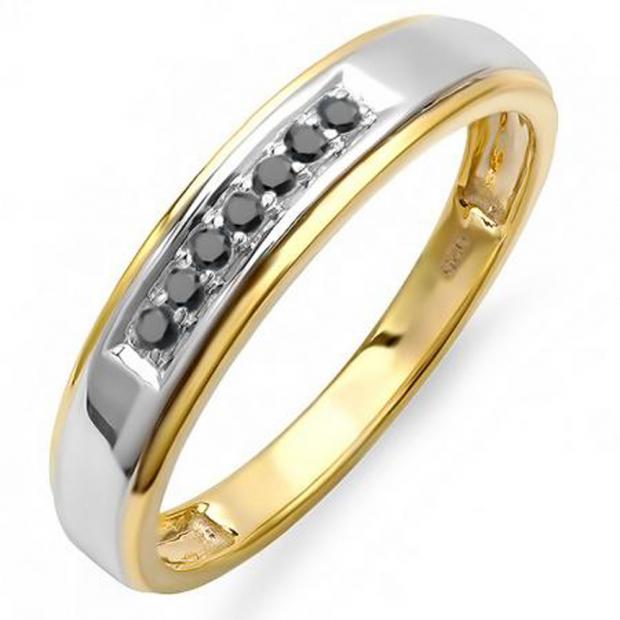 0.12 Carat (ctw) 10K White & Yellow Gold Two-Tone Round Black Diamond Men