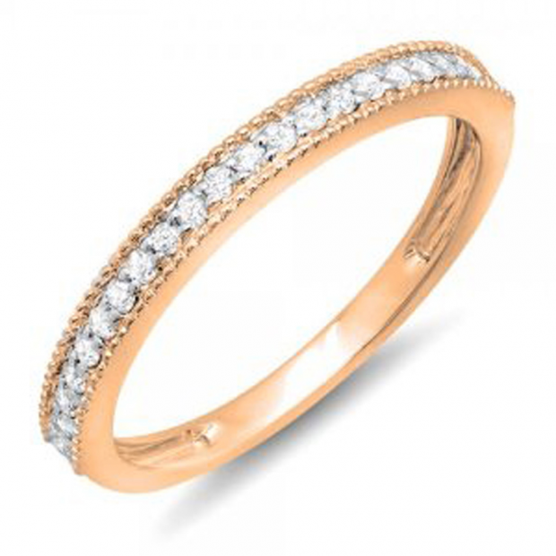 0.23 Carat (ctw) 18K Rose Gold Round Diamond Ladies Milgrain Anniversary Wedding Stackable Band 1/4 CT