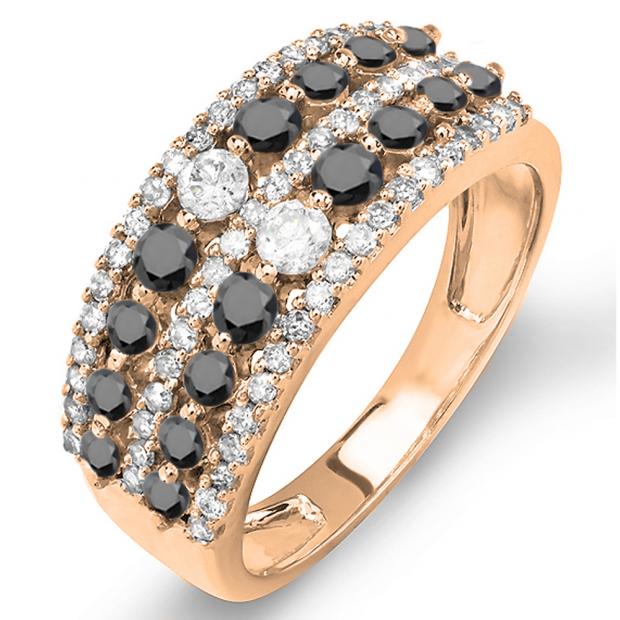 1.15 Carat (ctw) 18K Rose Gold Round Black And White Diamond Ladies Anniversary Wedding Band Ring