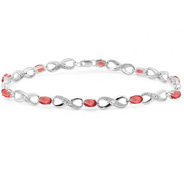2.27 Carat (ctw) Sterling Silver Real Oval Cut Ruby & Round Cut White Diamond Ladies Infinity Link Tennis Bracelet