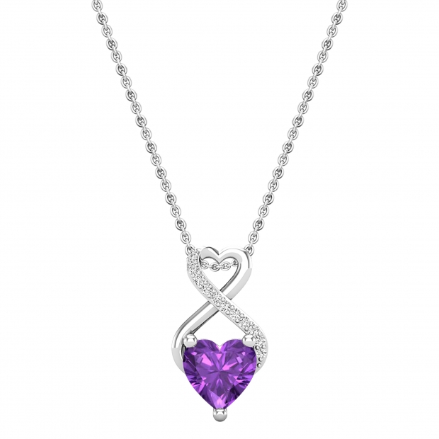 6mm Heart Amethyst & 0.04 ctw Round White Diamond Love Infinity Pendant with 18 inch Silver Chain in 925 Sterling Silver