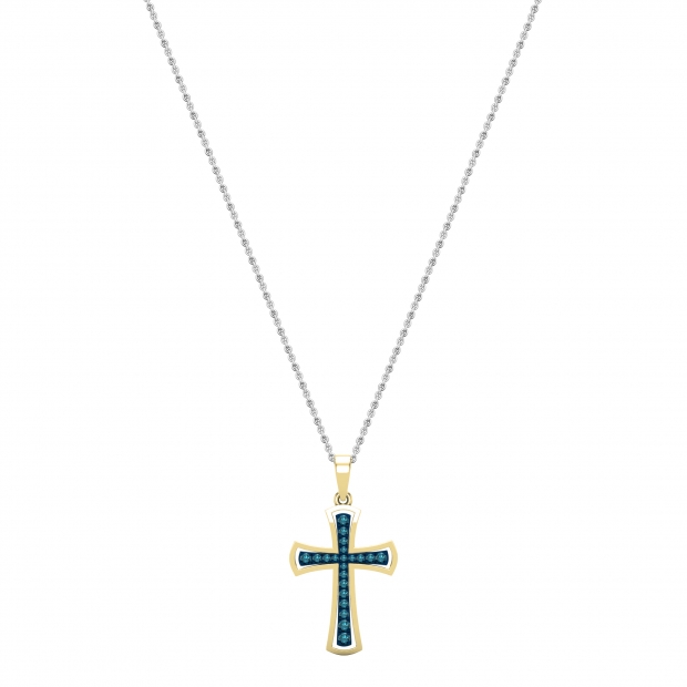 0.23 Carat (ctw) Round Blue Diamond Delicate Cross Pendant with 18 inch Silver Chain for Women in 925 Sterling Silver