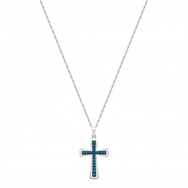 0.23 Carat (ctw) Round Blue Diamond Delicate Cross Pendant with 18 inch Gold Chain for Women in 10K White Gold