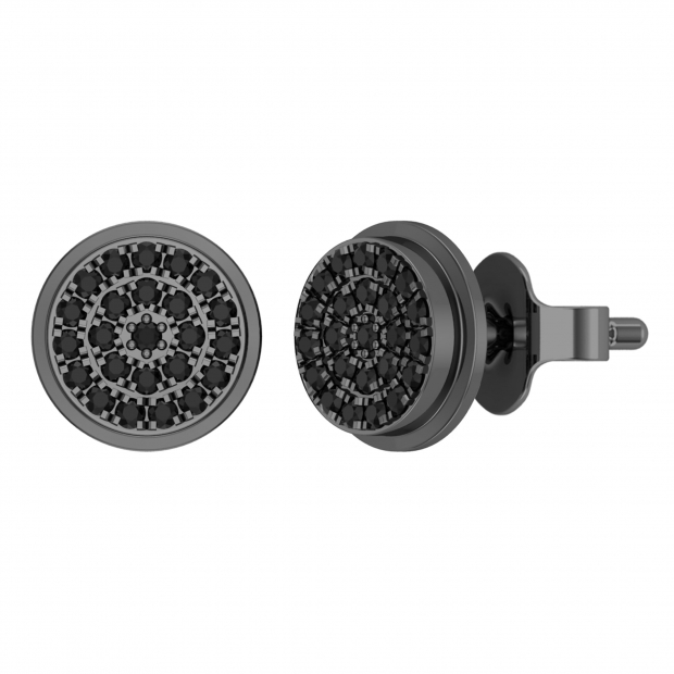 0.16 cttw Round Black Diamond Halo Unisex Stud Earring in Black Plated 925 Sterling Silver in Push Back