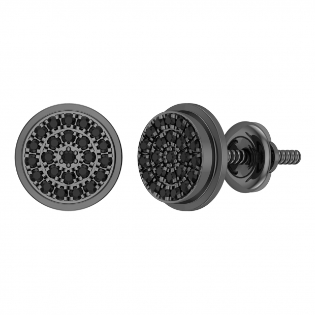 0.16 cttw Round Black Diamond Halo Unisex Stud Earring in Black Plated 925 Sterling Silver in Screw Back