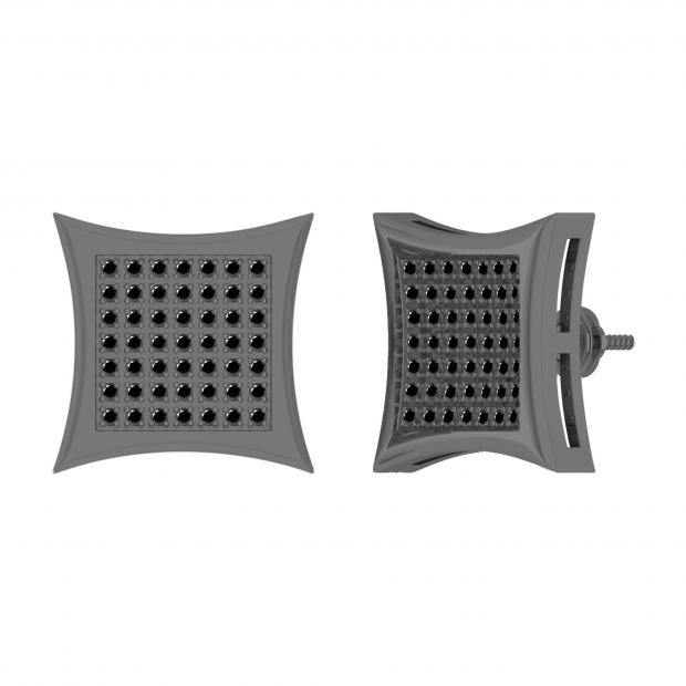 Round Black Diamond Concave Unisex Stud Earrings (0.66 ctw, Color Black, Clarity Opaque) in 18K Rose Gold in Screw Back
