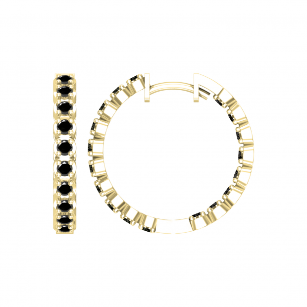 Round Black Diamond Curved Edge Inside-out Hinged Post Hoop Earrings for Her (1.08 ctw, Color Black, Clarity Opaque) in 14K Yellow Gold