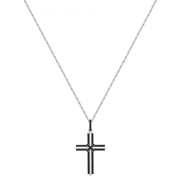0.22 Carat (ctw) Round Black Diamond Gothic Unisex Cross Pendant with 18 inch Gold Chain in 10K White Gold