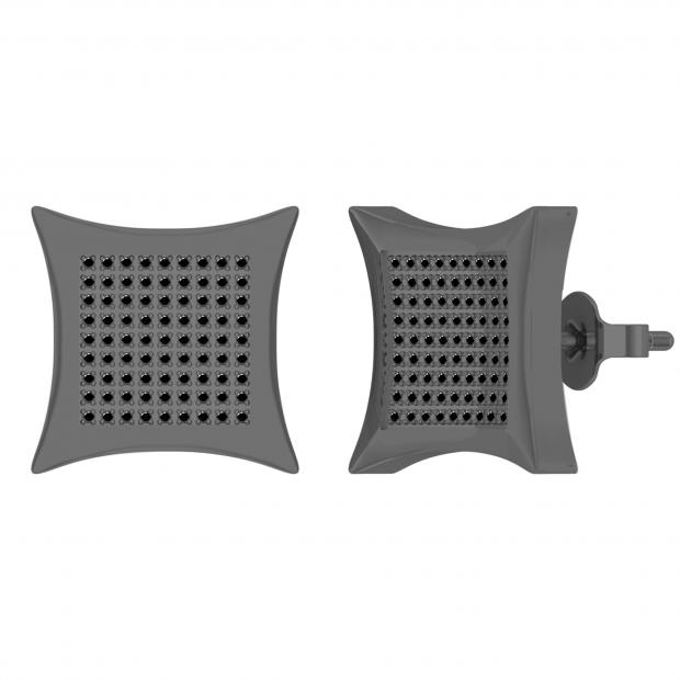 0.60 Carat Round Black Diamond Concave Kite Unisex Stud Earrings in 10K White Gold in Push Back