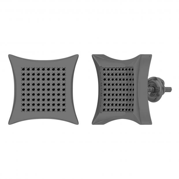 0.60 Carat Round Black Diamond Concave Kite Unisex Stud Earrings in 10K White Gold in Screw Back