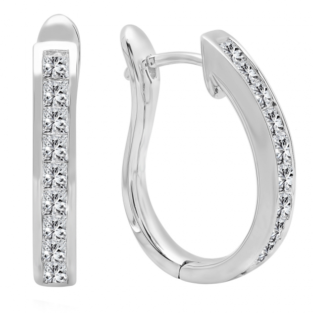 1.00 Carat (ctw) 10K White Gold Princess Cut Diamond Ladies Hoop Earrings 1 CT