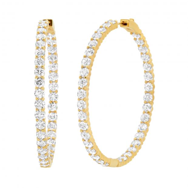 15.06 Carat (ctw) Round White Diamond Ladies In And Out Huggies Hoop Earrings 14K Yellow Gold