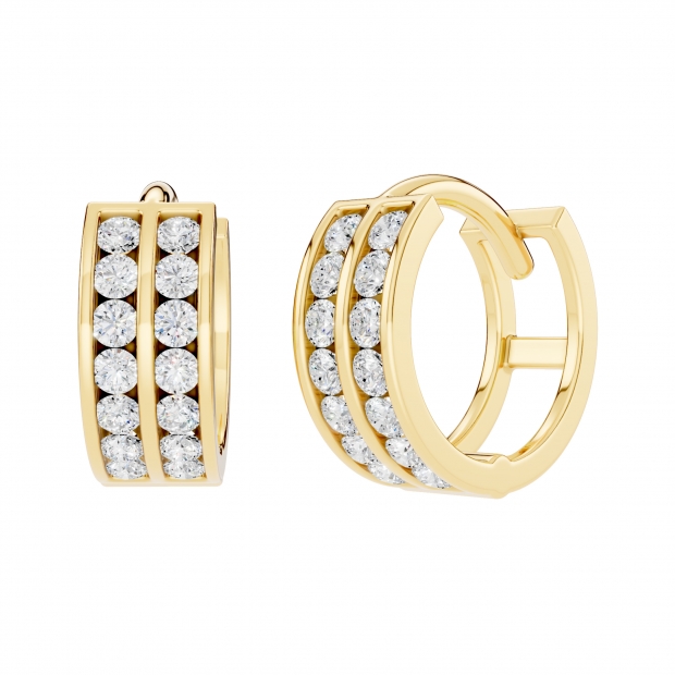 14k Yellow Gold Round Cut White Cubic Zirconia CZ Ladies Huggie Hoop Earrings (3.5 mm Width x 10 mm Length)