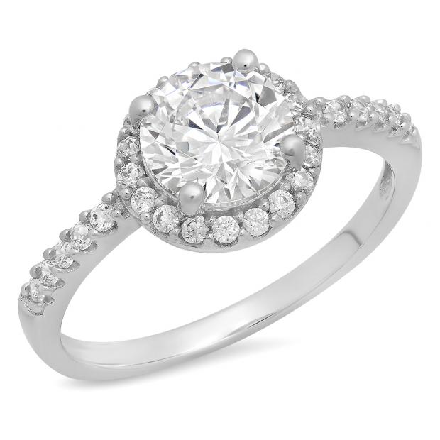 2.10 Carat (ctw) 14K White Gold Round White Cubic Zirconia CZ Ladies Halo Style Wedding Bridal Engagement Ring 2 CT
